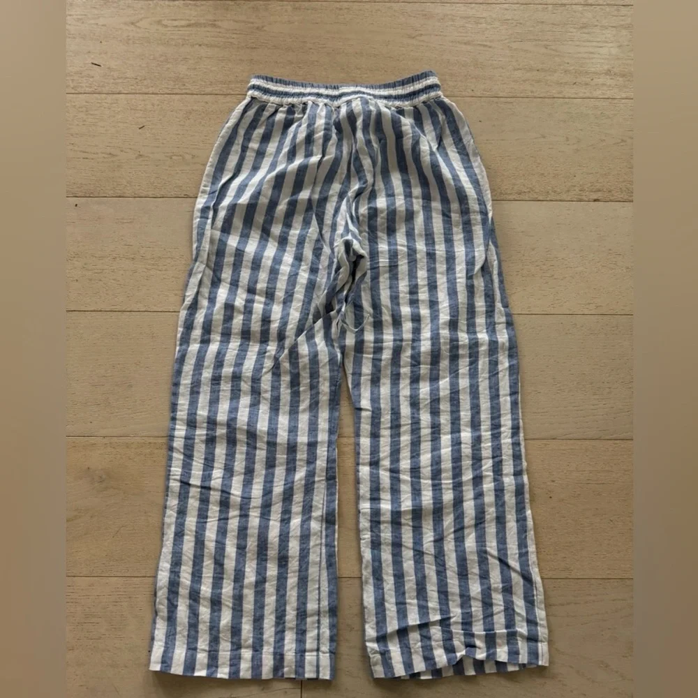 Reformation pull on drawstring Linen striped Pants S made in USA